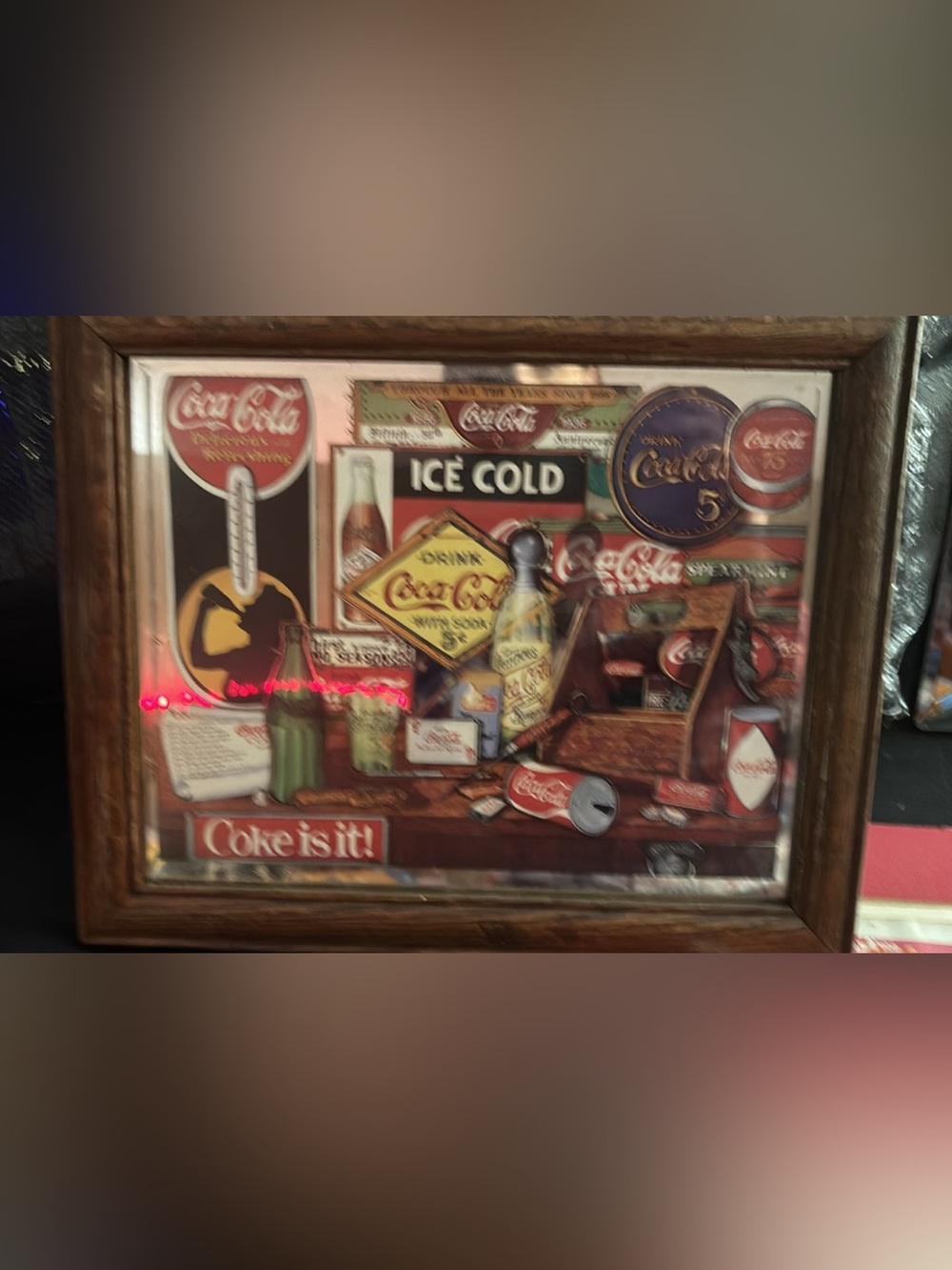 Coca Cola Retro Signage Collage in wooden frame vintage